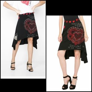 Desigual Asymmetrical Embroidered Heart Skirt
